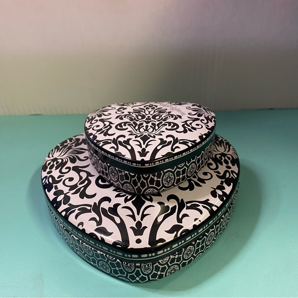 Brighton Black and White Patterned Heart Trinket Boxes